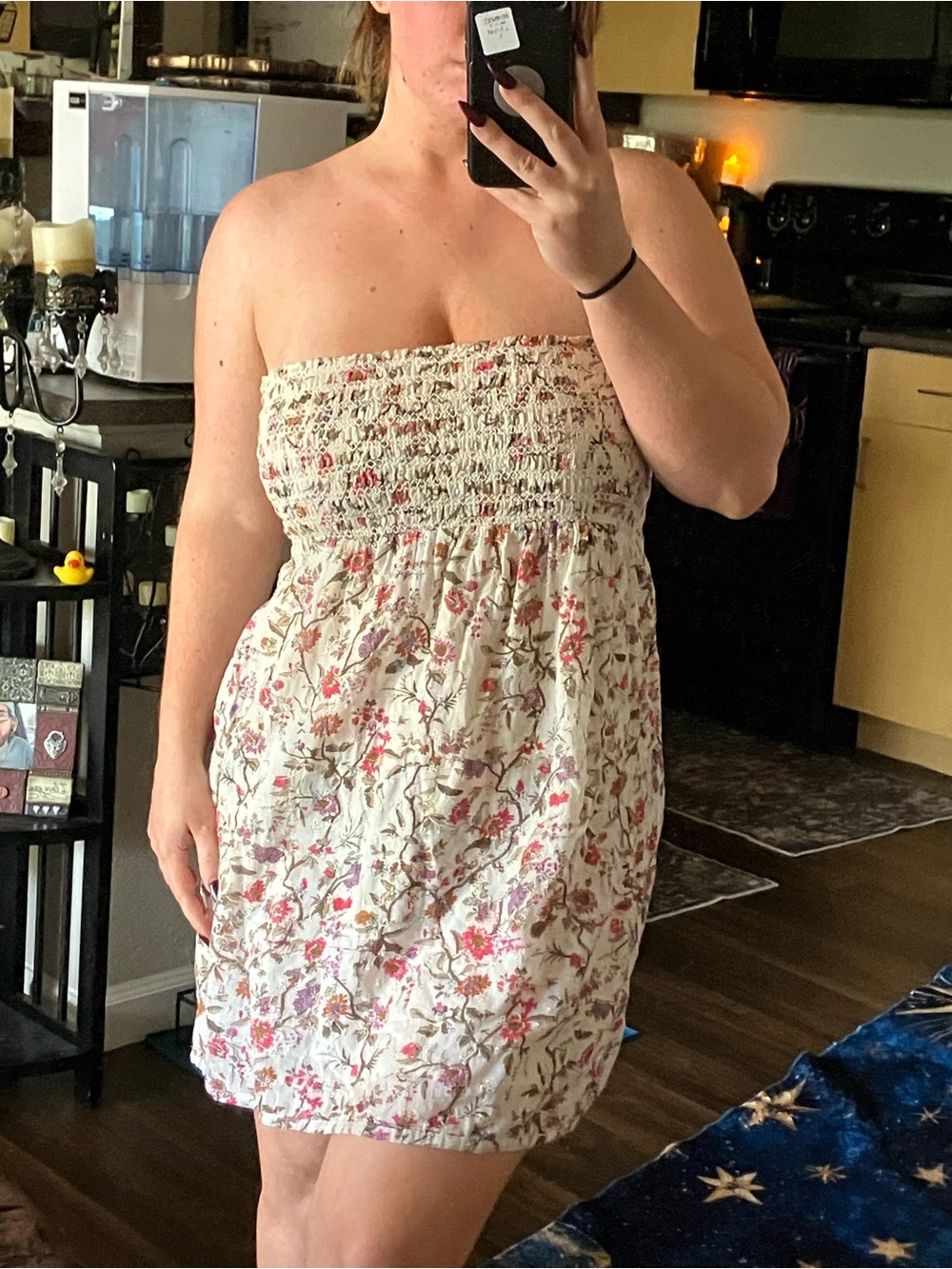 100%cotton Raving Strapless Floral Sundress in Cream with Pink and Brown Accents